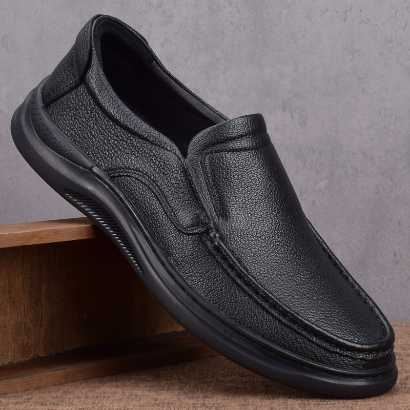 新款软面羊皮真皮商务休闲皮鞋男士套脚一脚蹬爸爸男鞋软底驾车鞋