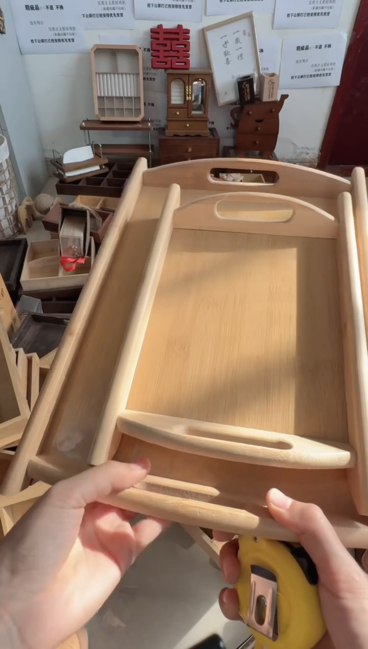 竹木带把手托盘两件套