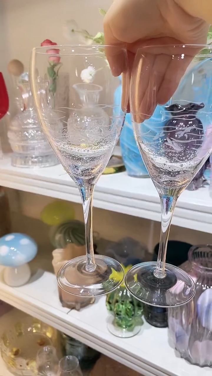 【闪购商品】水晶玻璃2只手工磨刻红酒杯