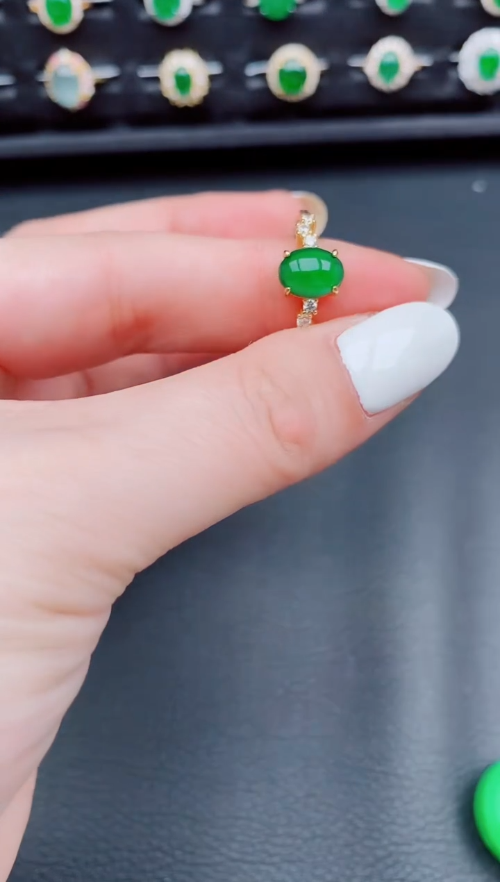 【闪购商品】翡翠戒指银S925镶嵌天然a货翡翠81