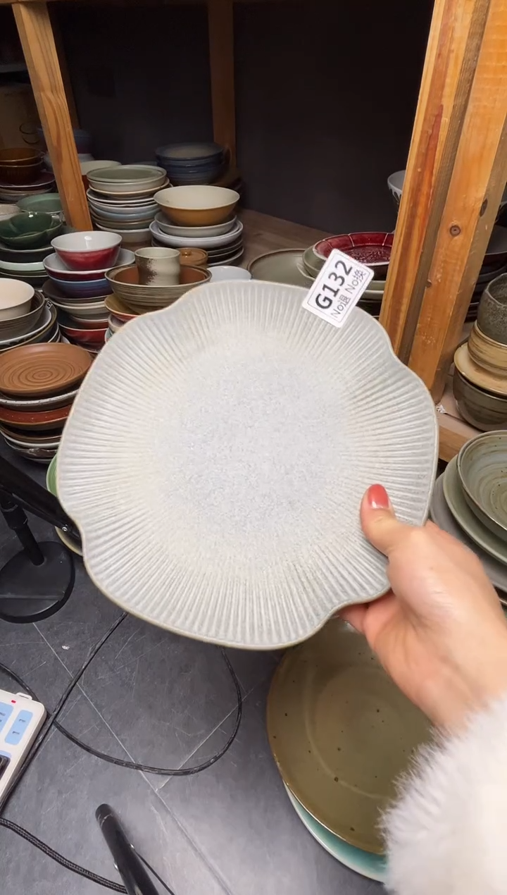 瓷片咕****泡g132灰色海棠盘福利