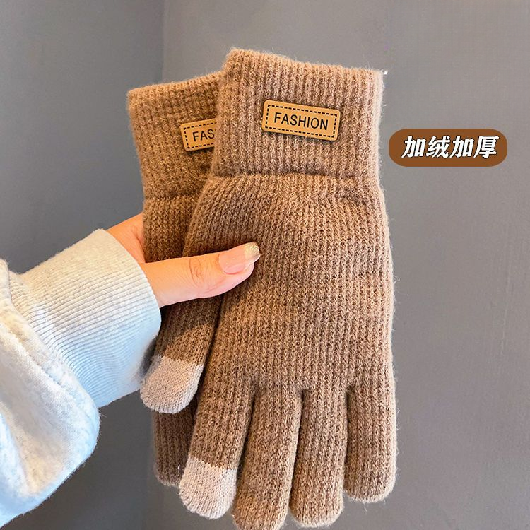 26新款保暖毛线手套秋冬季加绒加厚时尚百搭骑车开车户外防寒男女