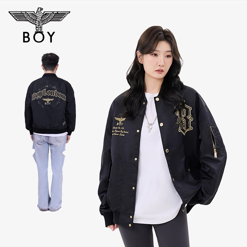 BOYLONDON字母logo印花时尚休闲百搭情侣潮流耐磨夹克外套N25005