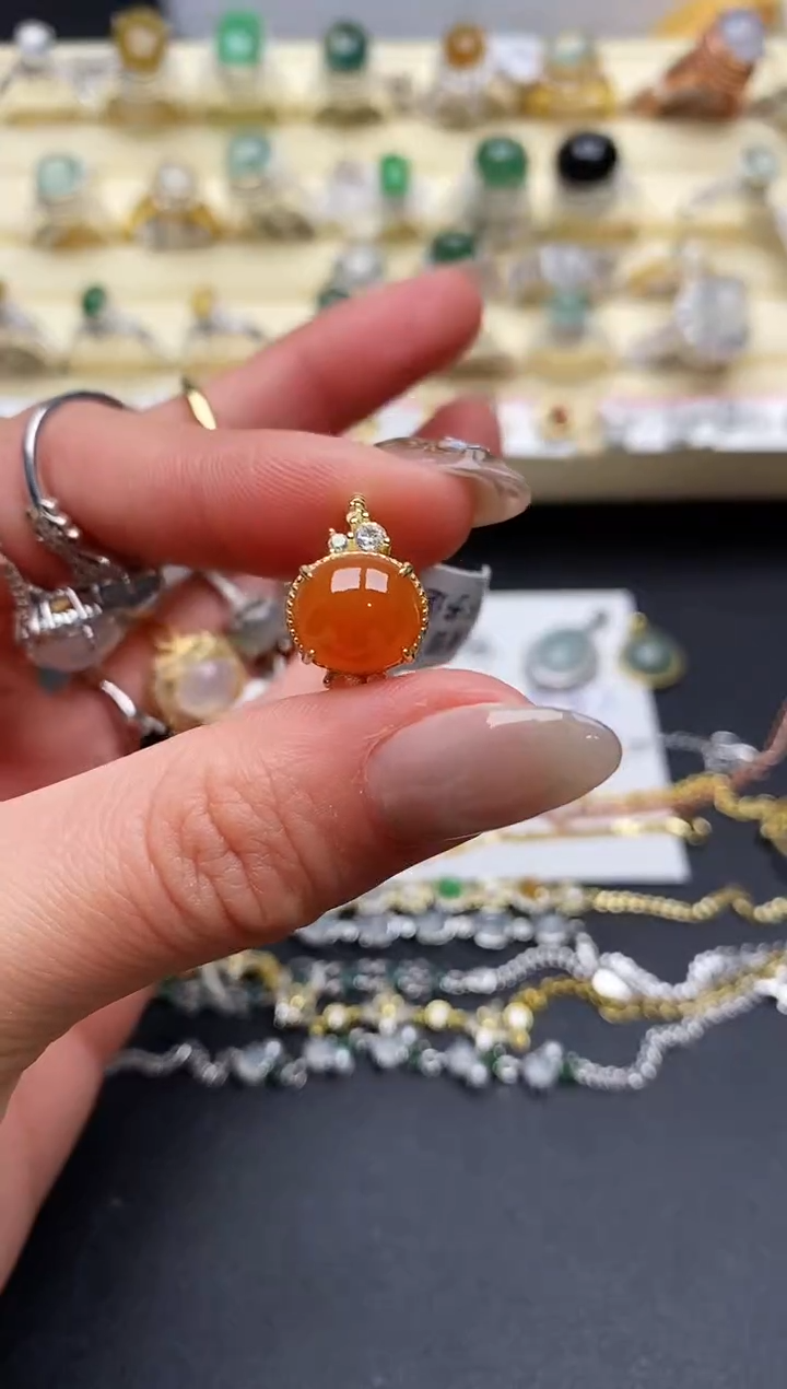 【闪购商品】翡翠戒指银S925镶嵌缅甸翡翠1  9+8