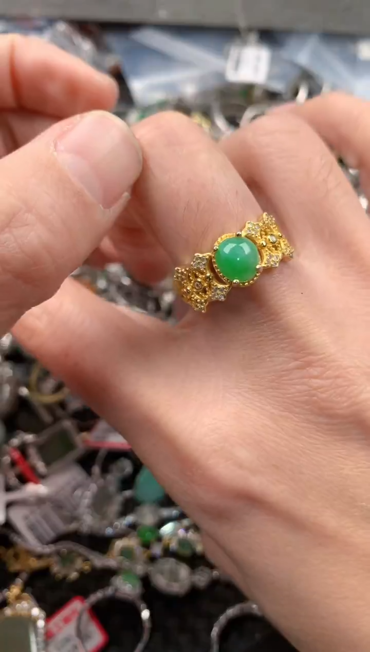 银S925镶嵌戒指翡翠777      1