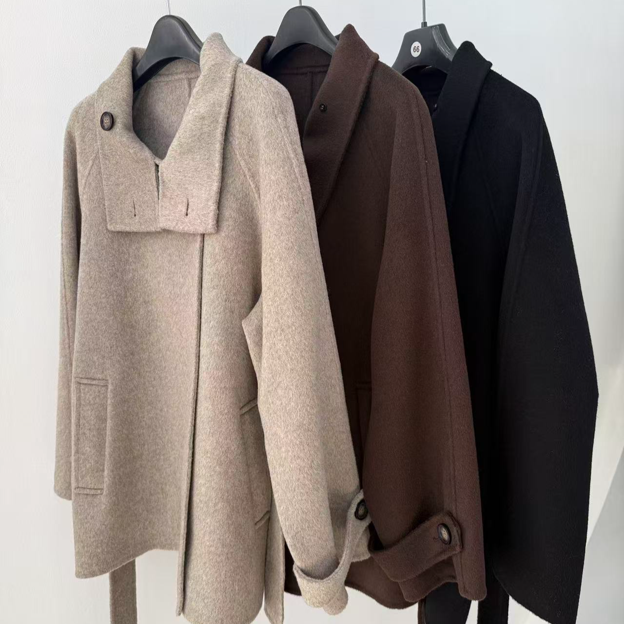 【RG24916GZ】冬季新款纯色立领羊毛大衣中长款时尚休闲双面呢