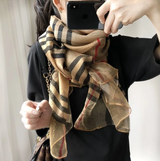 C139 八格子金银线桑蚕丝羊毛围巾丝巾披肩通用75*175