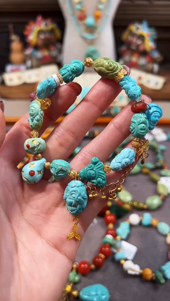 18K金镶嵌绿松石手链女巫手链