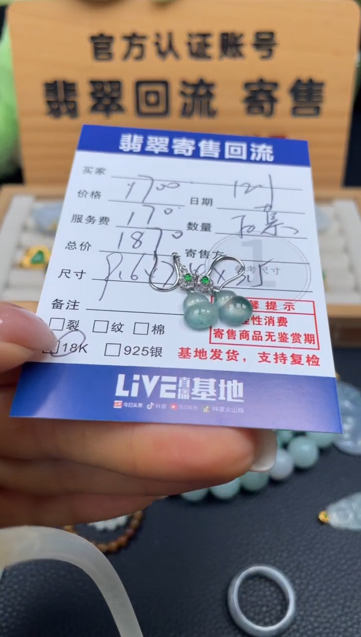 18K金镶嵌翡翠耳饰安**和10151256