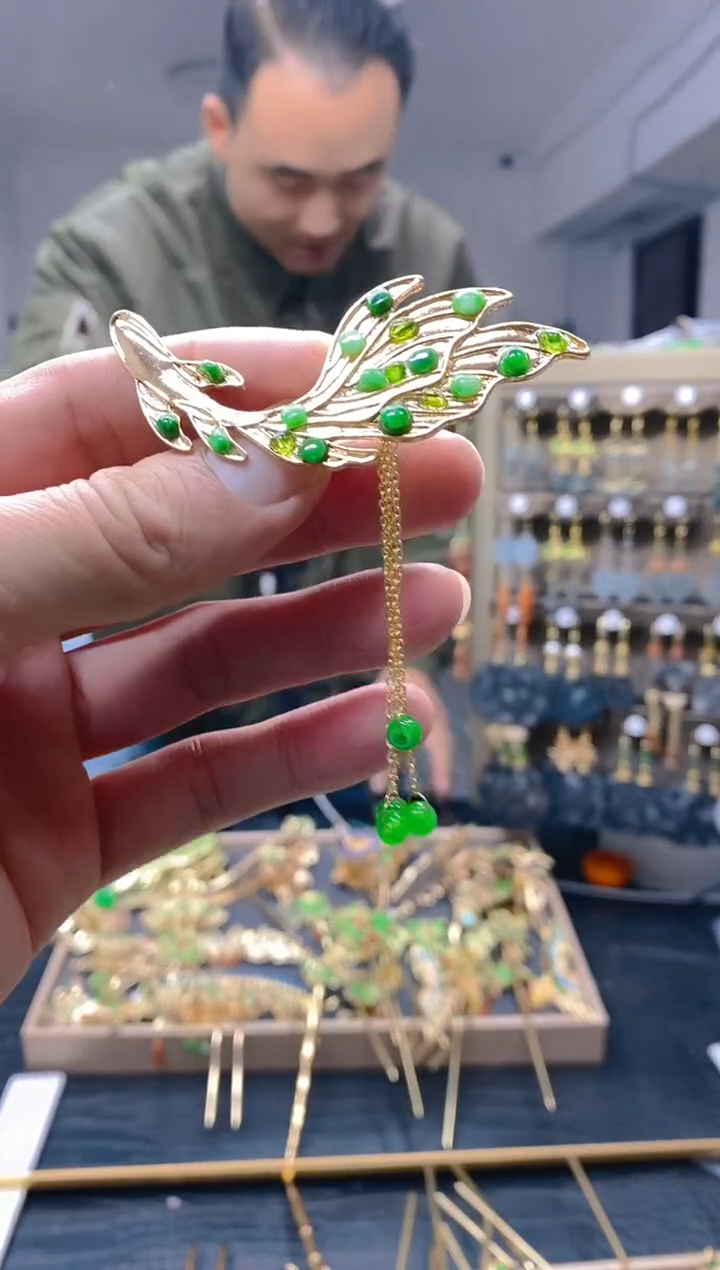 【闪购商品】翡翠耳饰合金161翡翠胸针