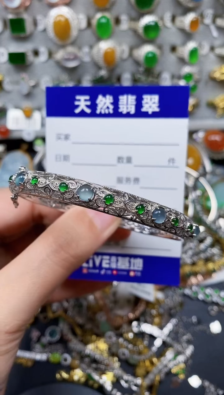 【闪购商品】翡翠手镯银S925镶嵌0256