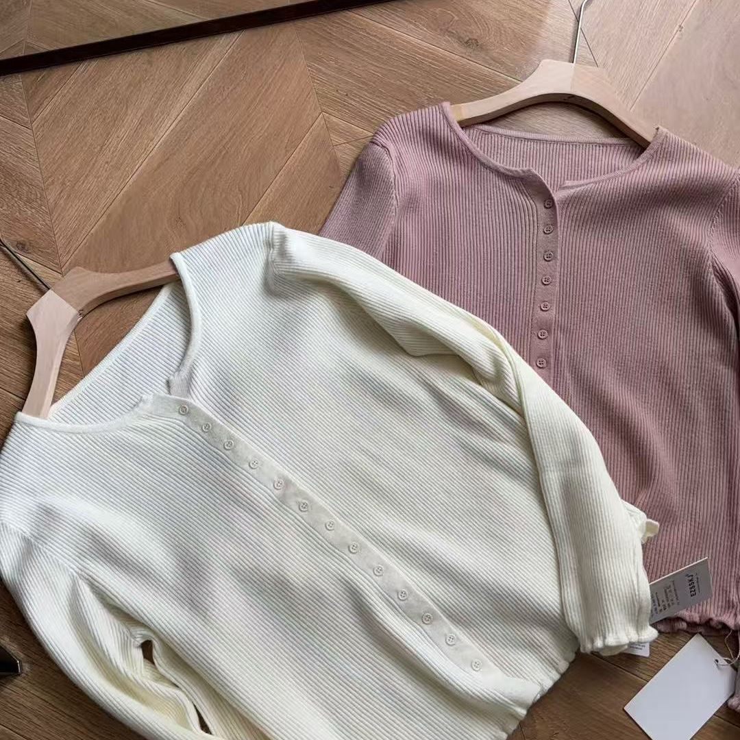 木耳边打底开衫针织薄款长袖春秋装新款外搭纯色显瘦