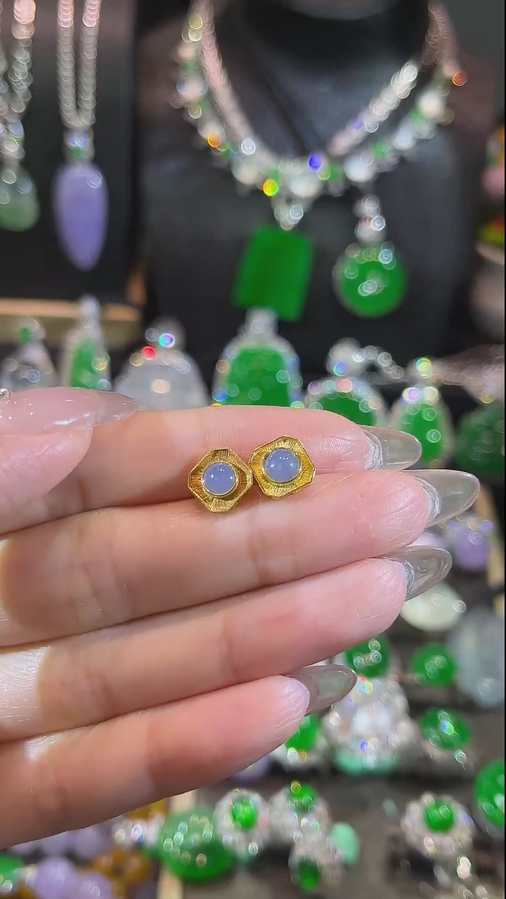 【闪购商品】翡翠耳钉18K金镶嵌耳钉