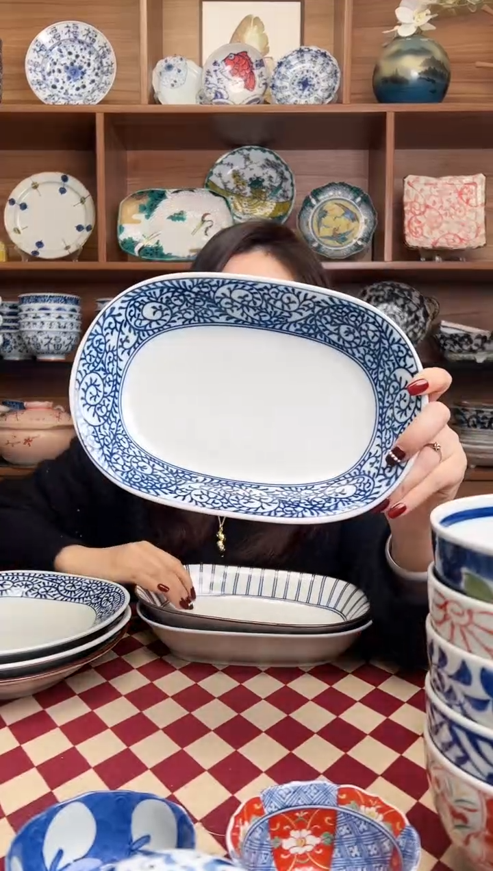 【闪购商品】瓷片蛸唐草紋 24cmカレー鉢