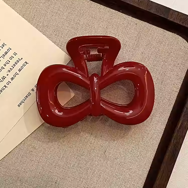 高颜值红色蝴蝶结半扎发后脑勺抓夹喜庆小众款