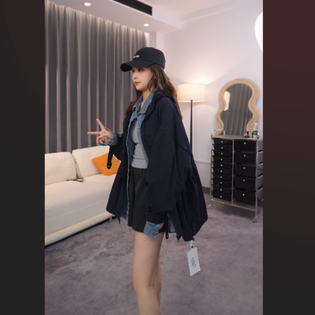 NYHEART春秋款休闲百搭复古宽松牛仔拼接风外套889