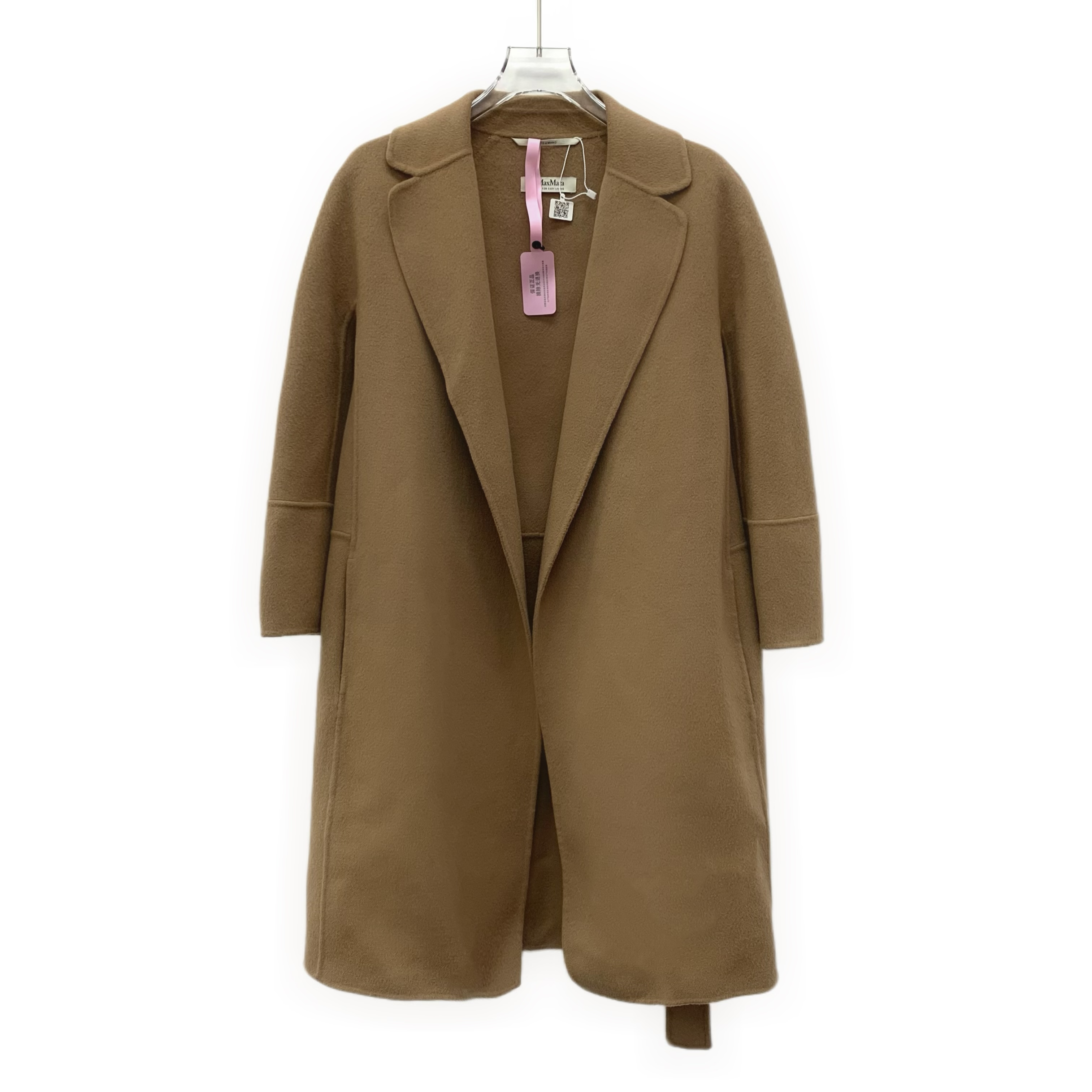 99新 MaxMara EW0316 深棕色绵羊毛翻领腰带款大衣外套 36 XS码