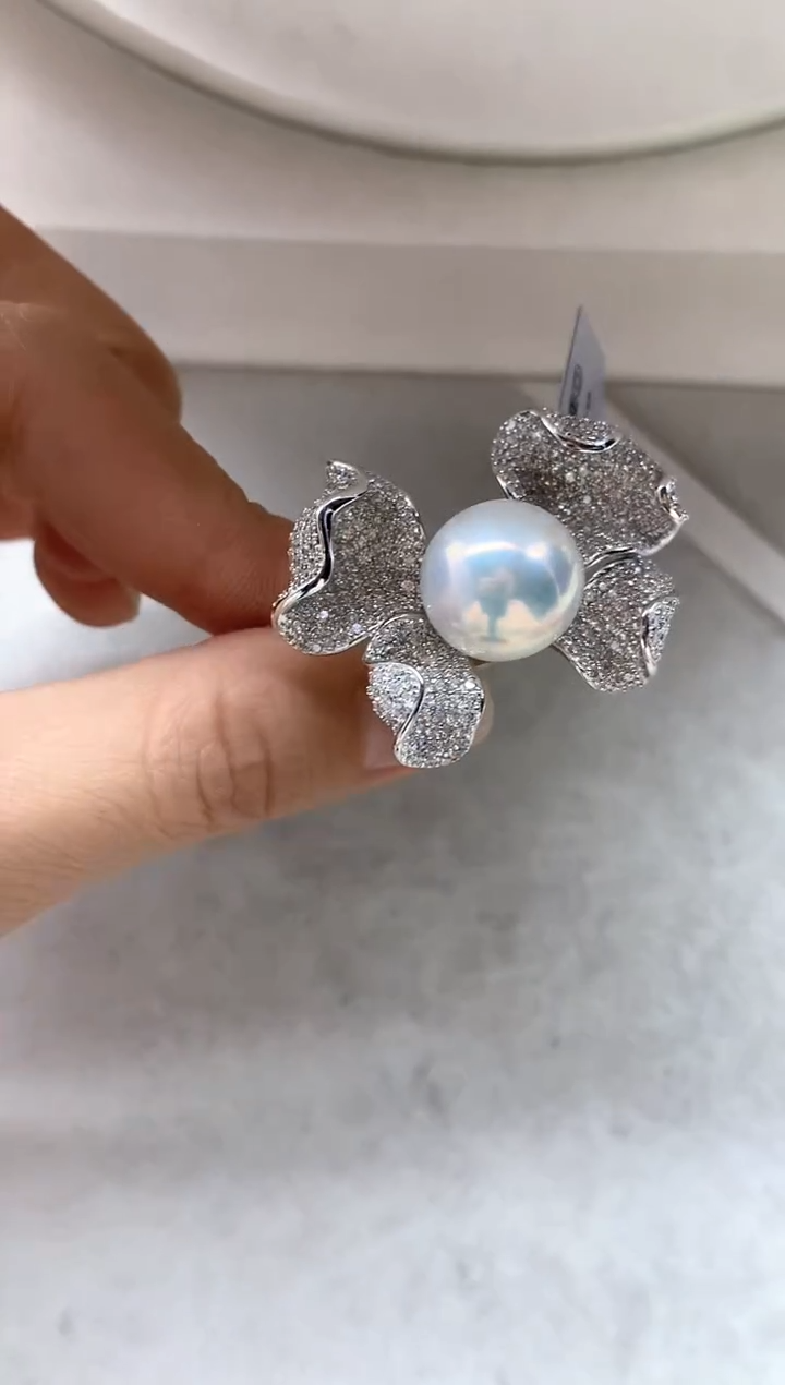 银S925镶嵌戒指淡水珍珠戒指