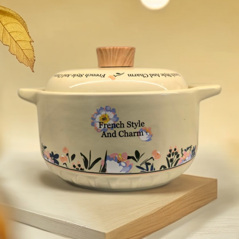 4.5L法式风情砂锅炖锅煮粥煲汤炖排骨耐高温锂瓷煲明火燃气