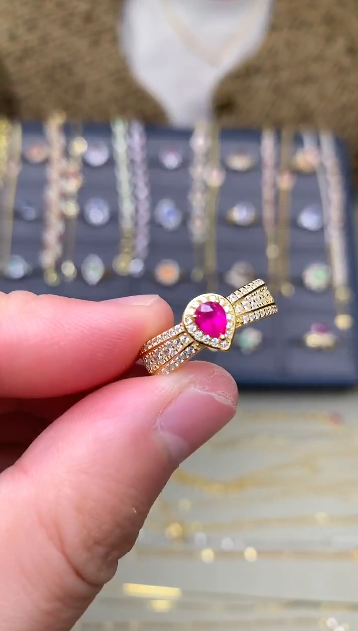 银S925镶嵌戒指红宝石戒指