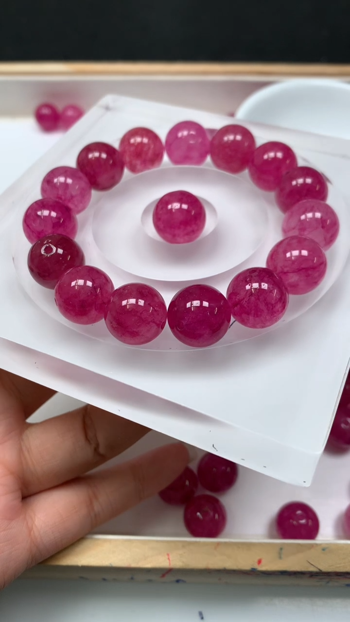 未镶嵌散珠碧玺E705 玫红紫碧玺14mm3个8元