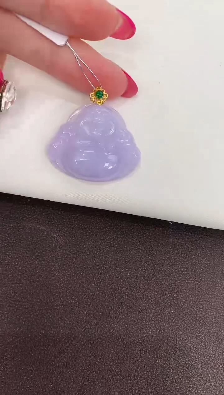 颈饰18K金镶嵌翡翠天然缅甸a货翡翠