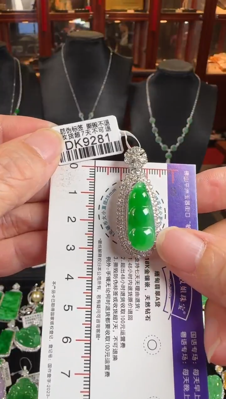 颈饰18K金镶嵌翡翠DK9281冰绿豆豆