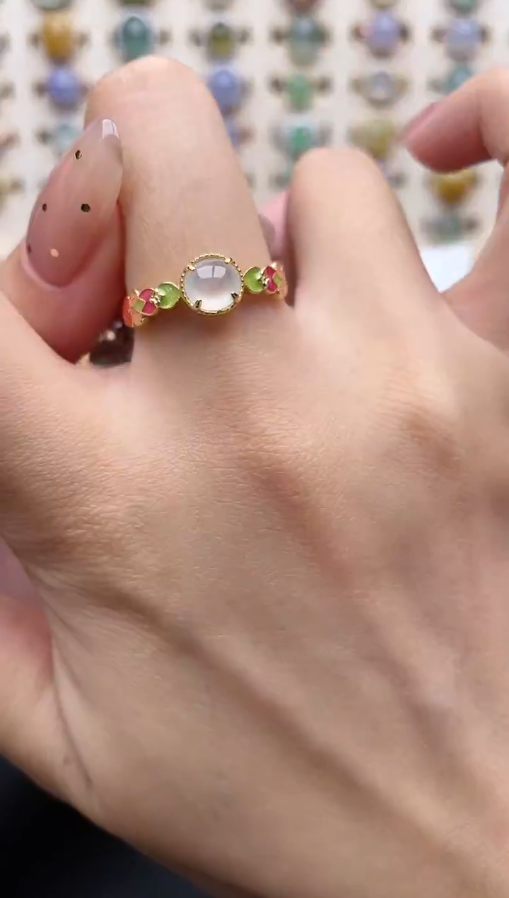 【闪购商品】翡翠戒指银S925镶嵌一物一证一礼盒