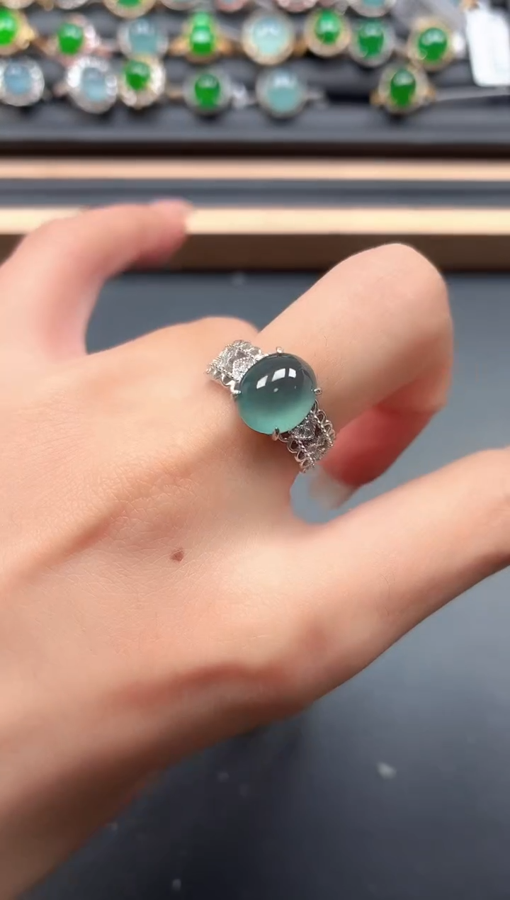 银S925镶嵌戒指翡翠111