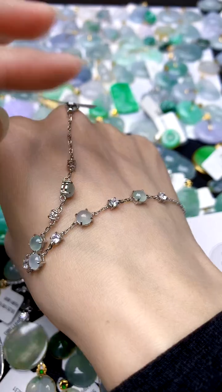 银S925镶嵌手链翡翠天然A货翡翠