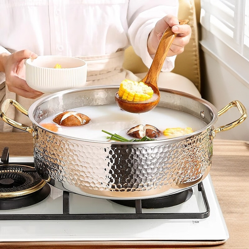 316不锈钢鸳鸯锅家用2024新款电磁炉锤纹汤锅加厚火锅食品级锅具