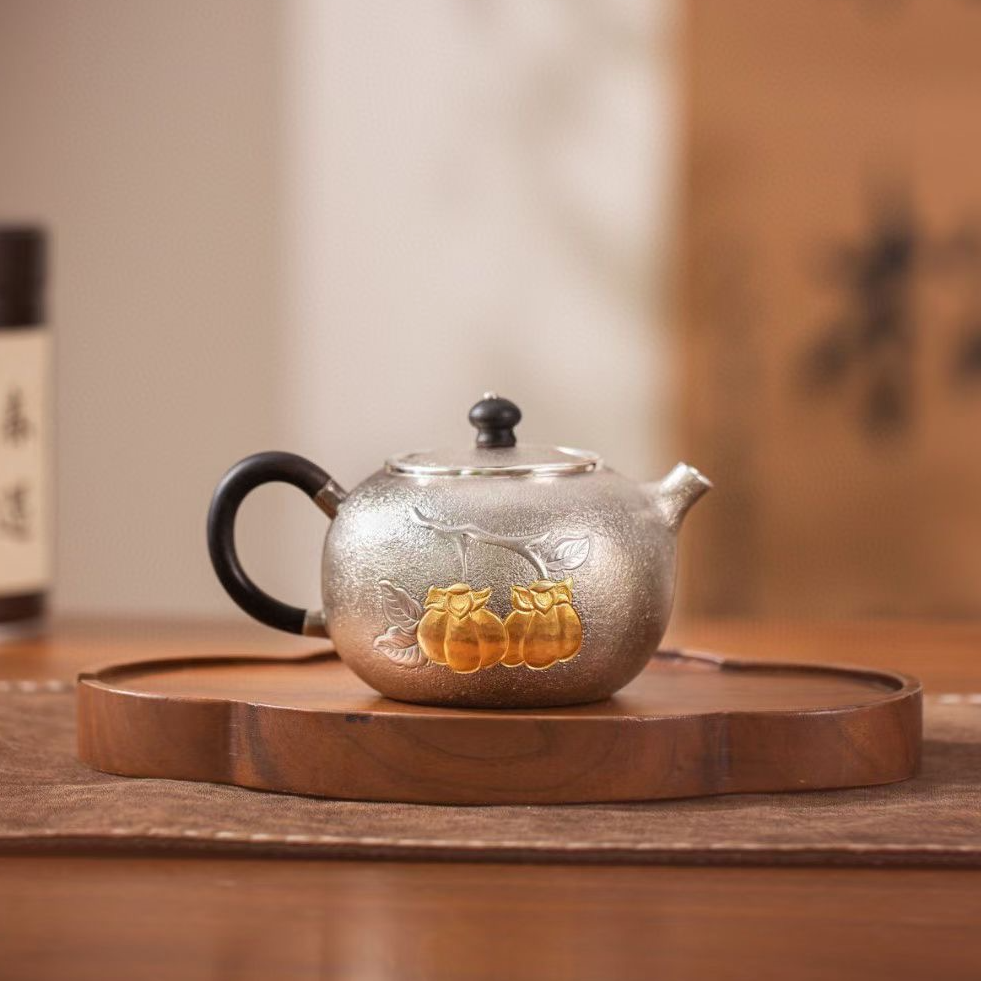 【大促】壶尔摩斯《亮面柿柿如意》纯手工茶壶 足银999约125g200cc