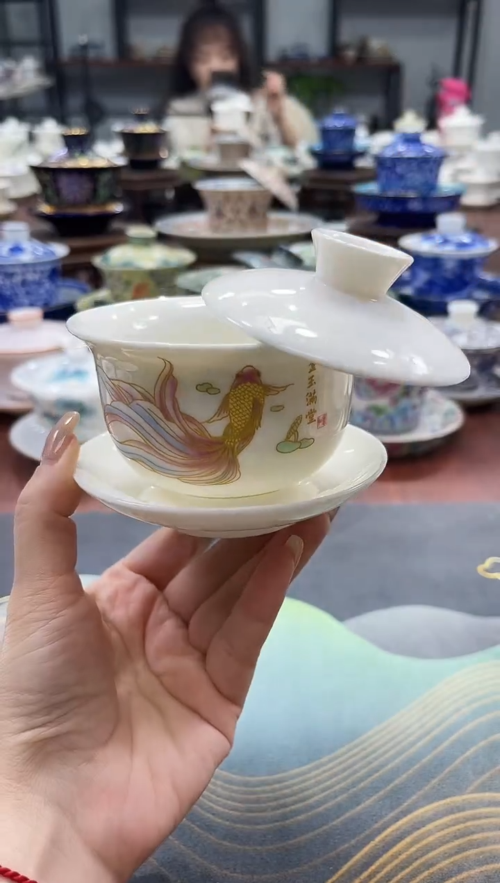 【闪购商品】小号元宝金玉满堂悬停盖碗+111
