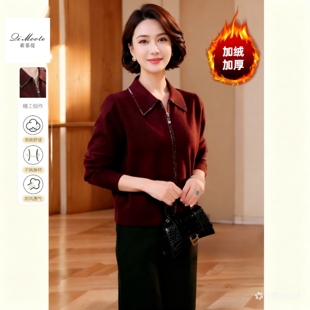 时尚年轻妈妈气质秋装针织开衫2025新款洋气中老年女春秋季打底衫