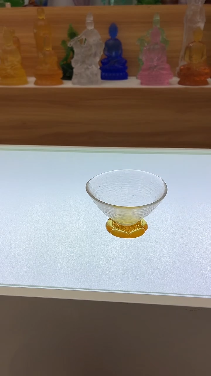 琉璃手工艺品琥珀色底琉璃茶杯