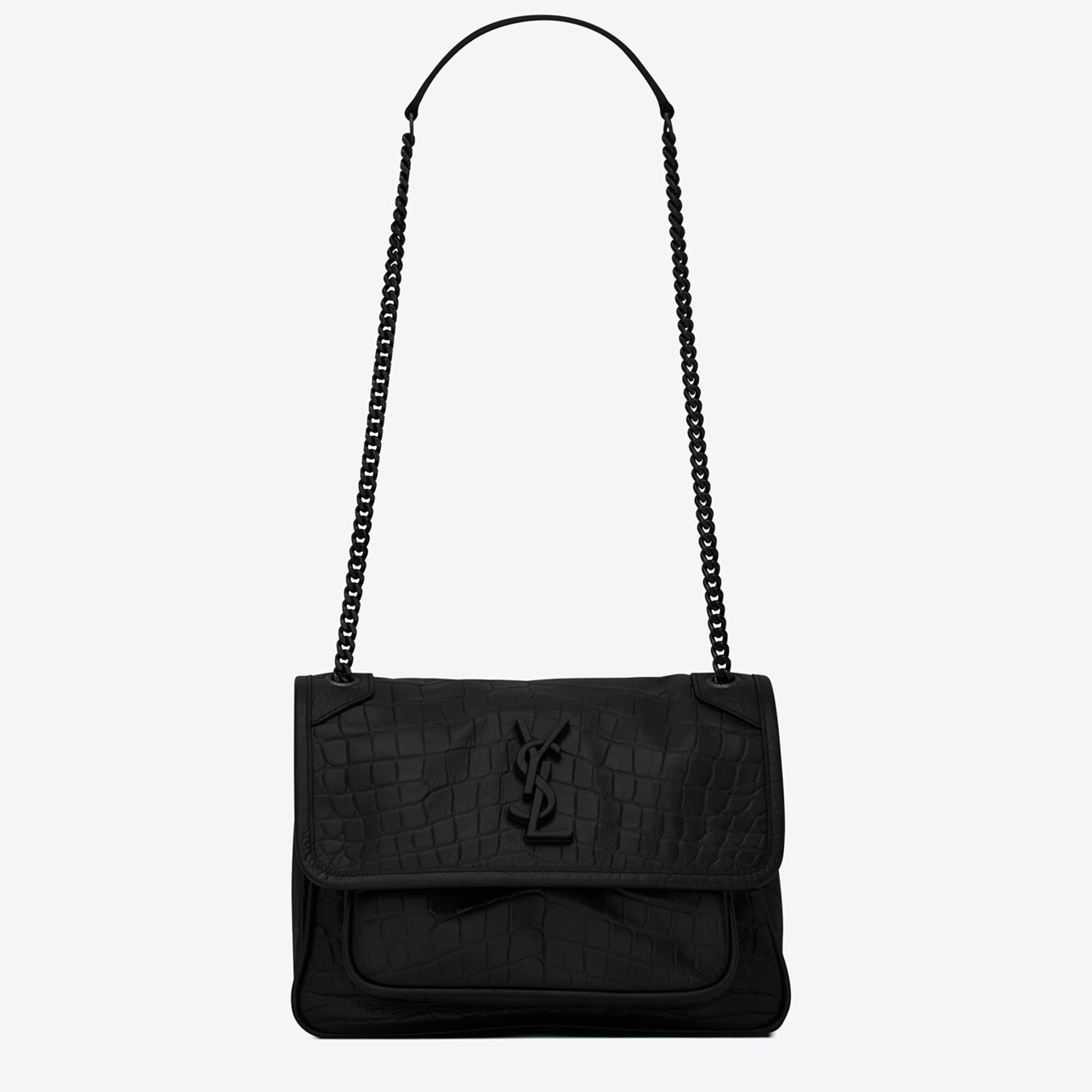 99新 YSL/圣罗兰 niki baby黑银 经典logo单肩斜挎包