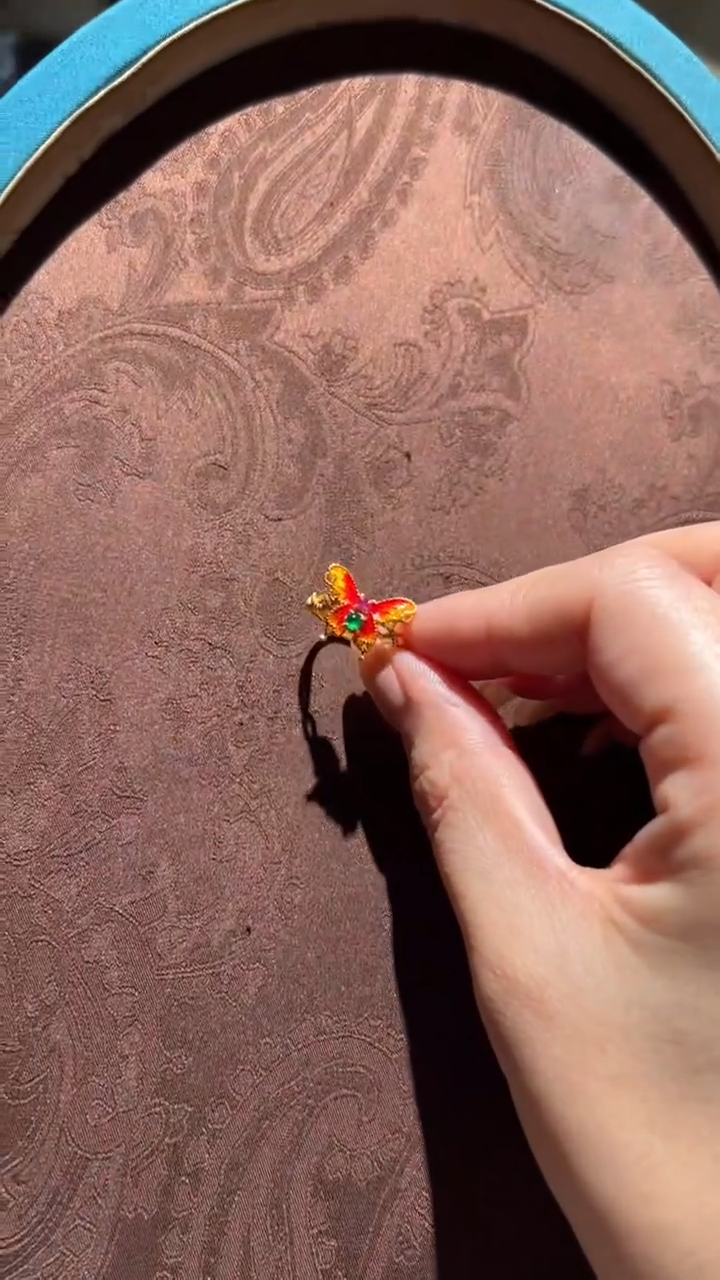 【闪购商品】翡翠戒指银S925镀金镶嵌红翡绿翠 08号