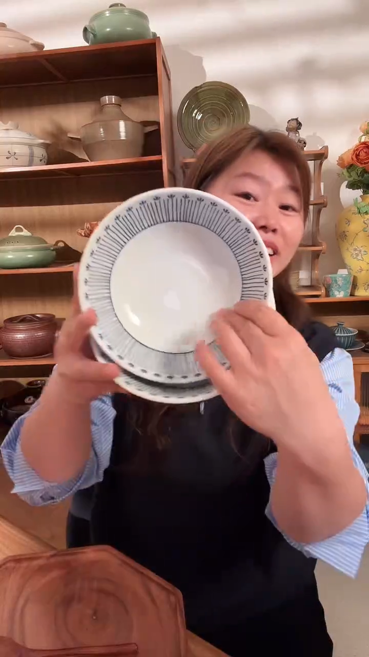 瓷7英寸条纹斗笠碗2个