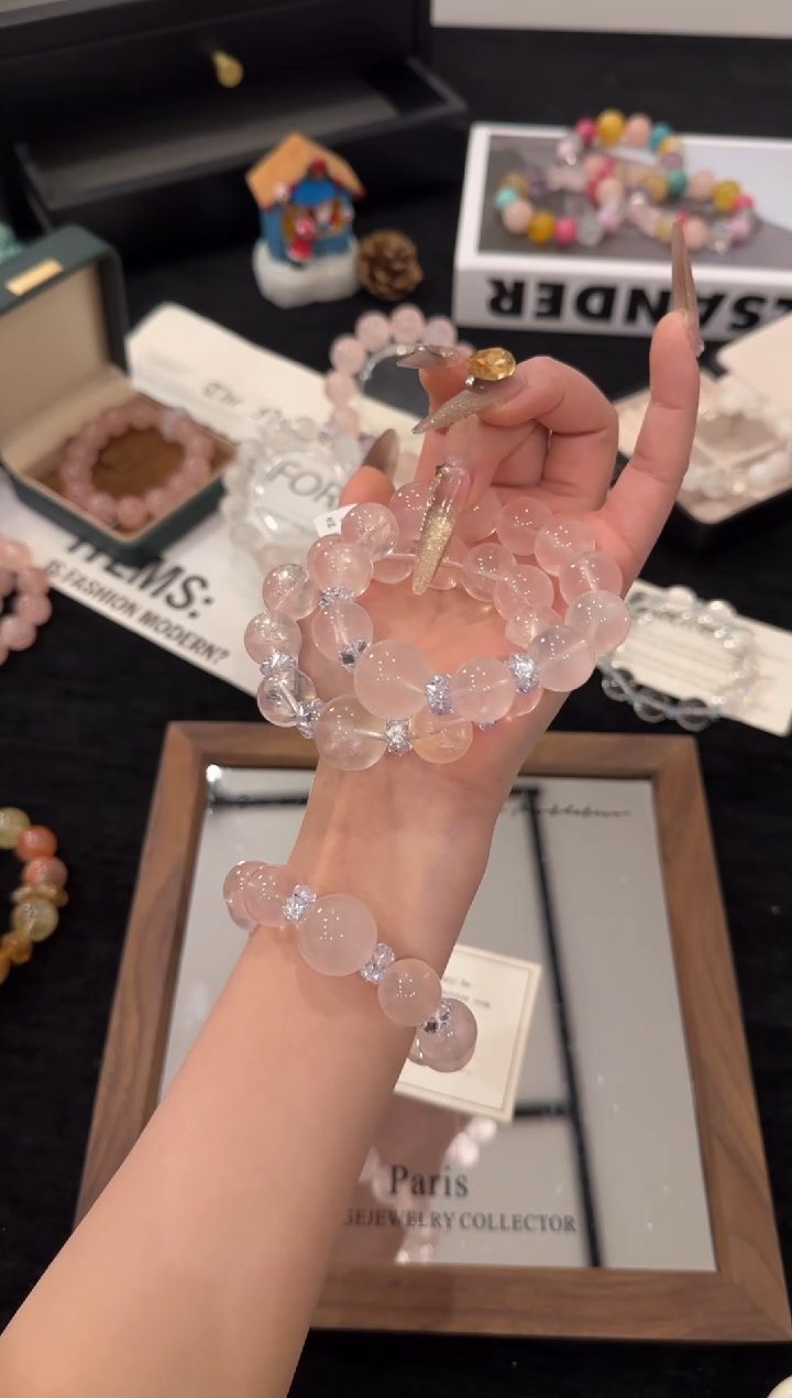 合金手链水晶粉水晶x3594