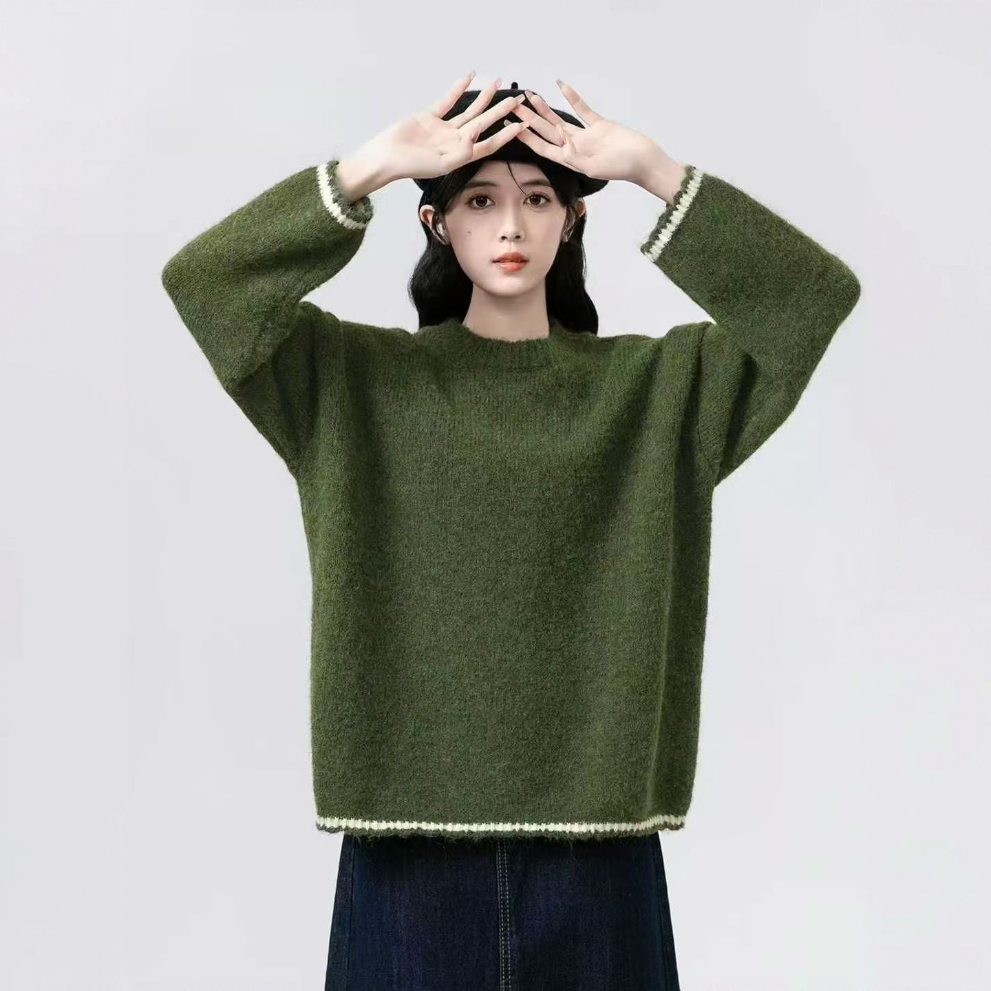 “绿色森林”秋冬撞色女士毛衣HH02
