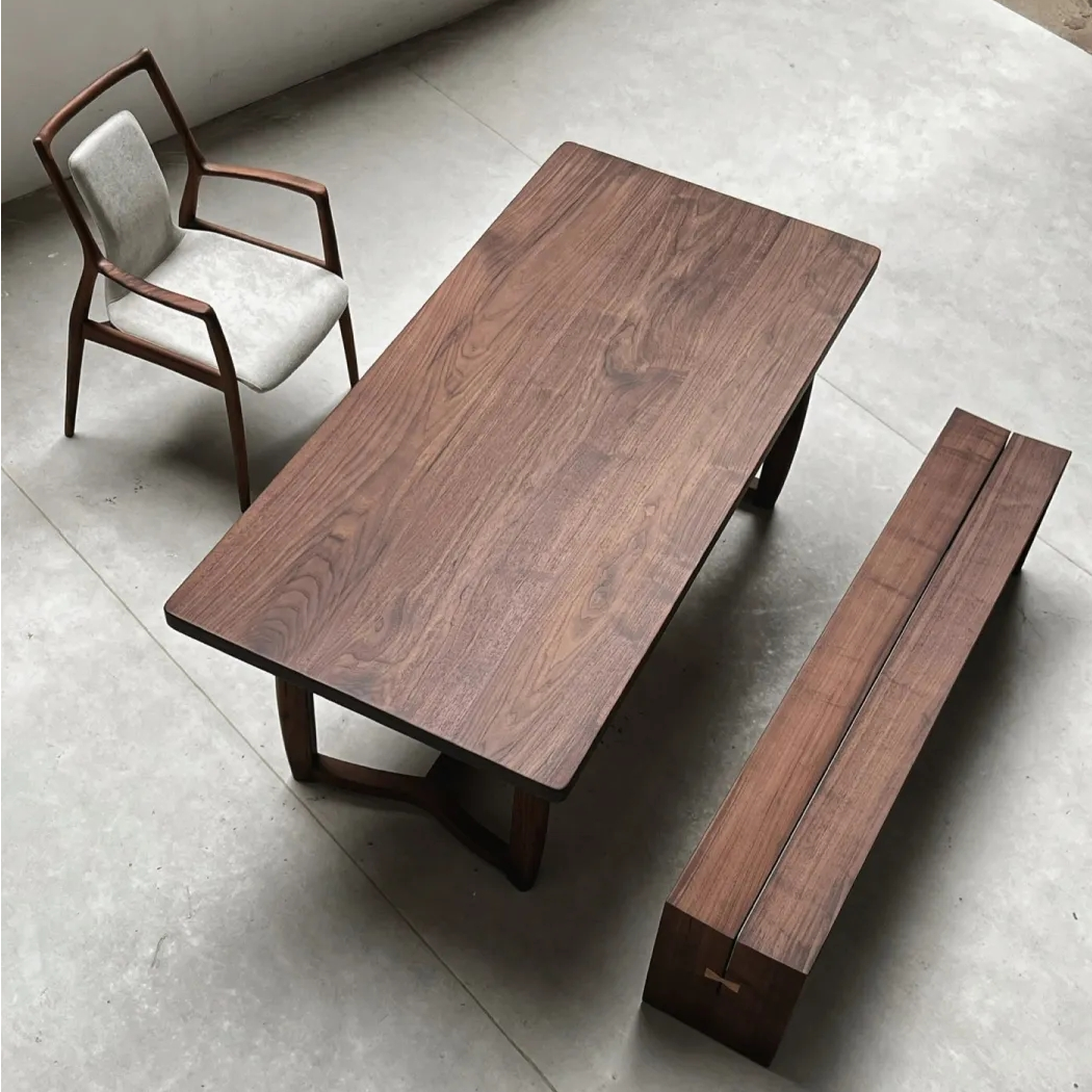 黑胡桃木长方形家用饭桌办公洽谈桌直角边全方 173*84*4.5