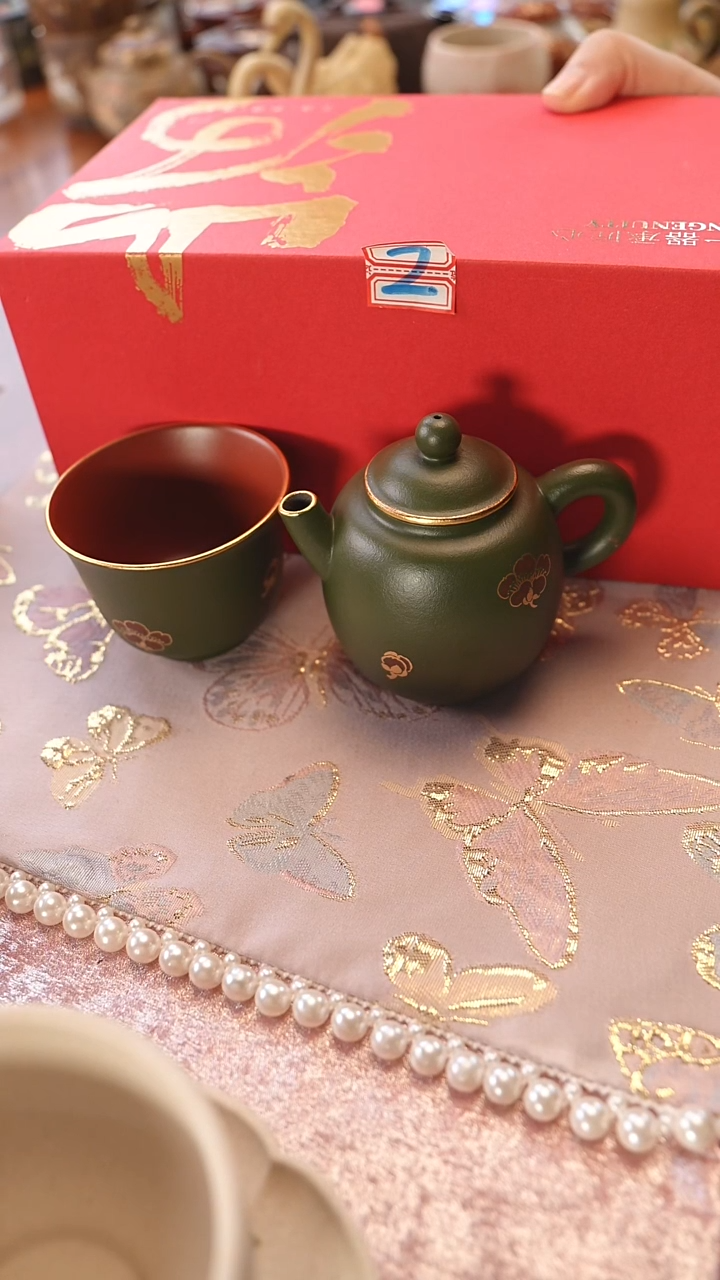 茶壶紫砂焐灰匏樽壶+杯子 描金