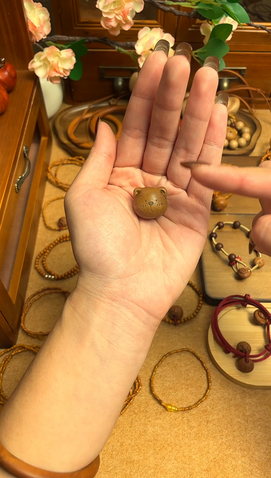 桃木小熊手机挂     一物一拍