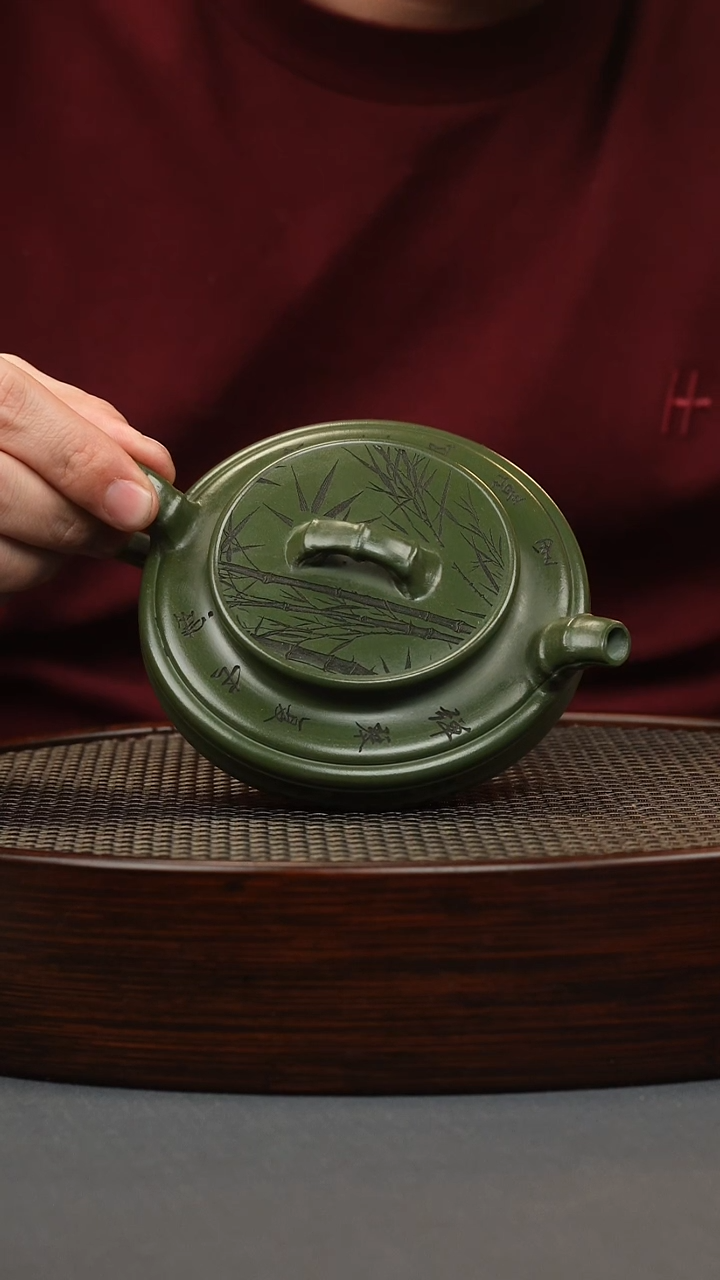 【闪购商品】紫砂茶壶绿泥竹节虚扁