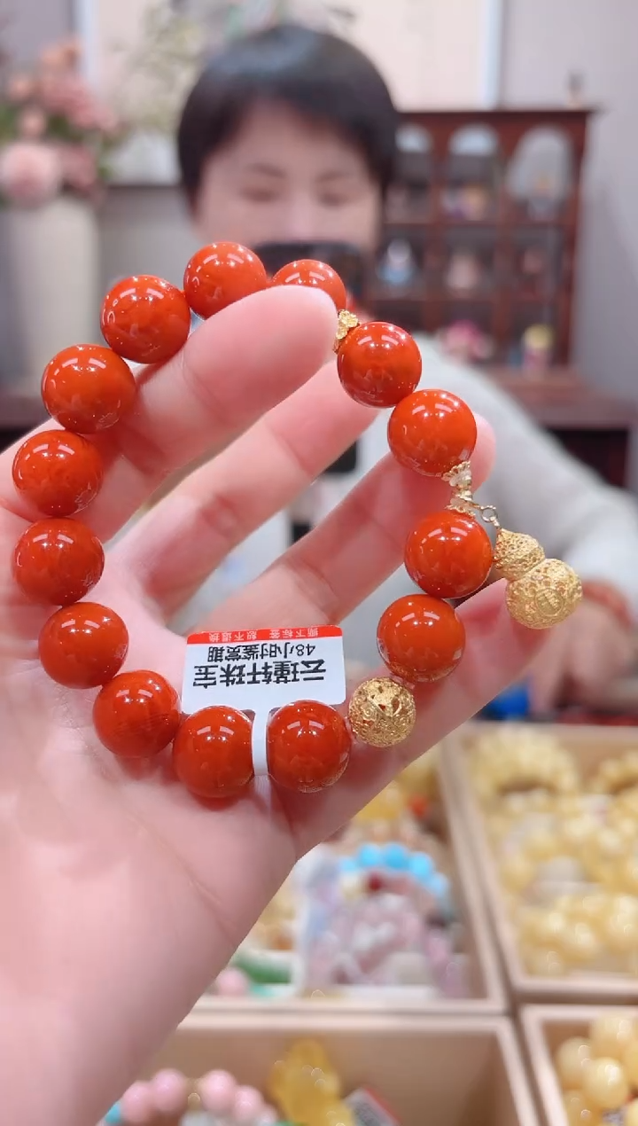 【闪购商品】南红玛瑙手串18K金镶嵌设计款珠串12.8