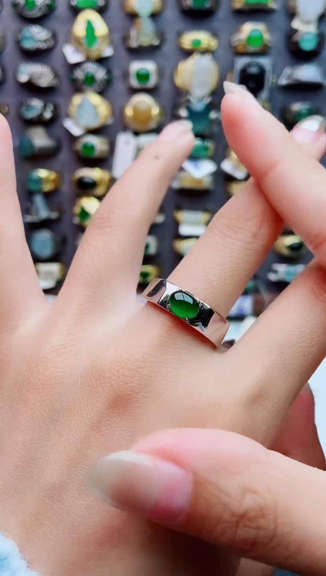 银S925镶嵌戒指翡翠天然翡翠男戒