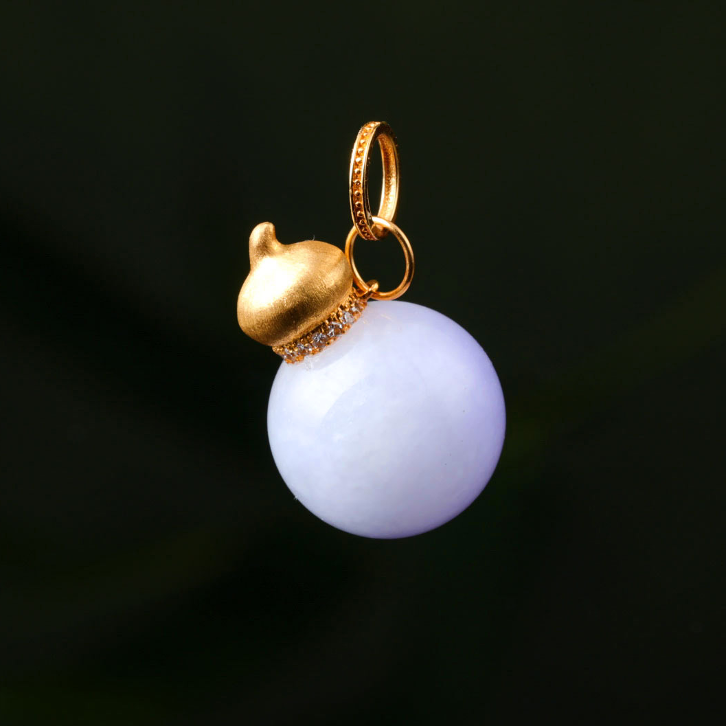 【意婵】18K金精工镶嵌天然高品紫翡翠葫芦吊坠-914369