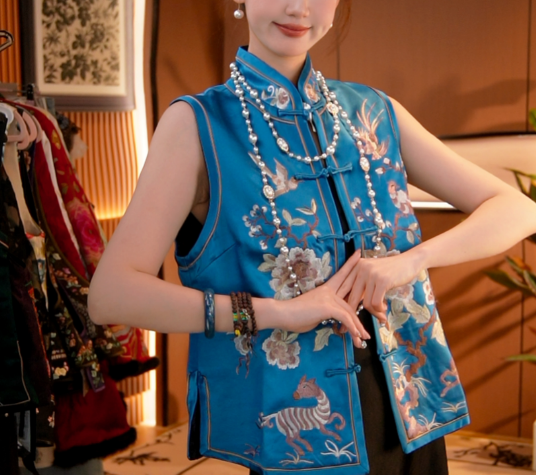 百鸟朝凤/新中式马甲国风女装精美重工刺绣上衣2025b3200思思