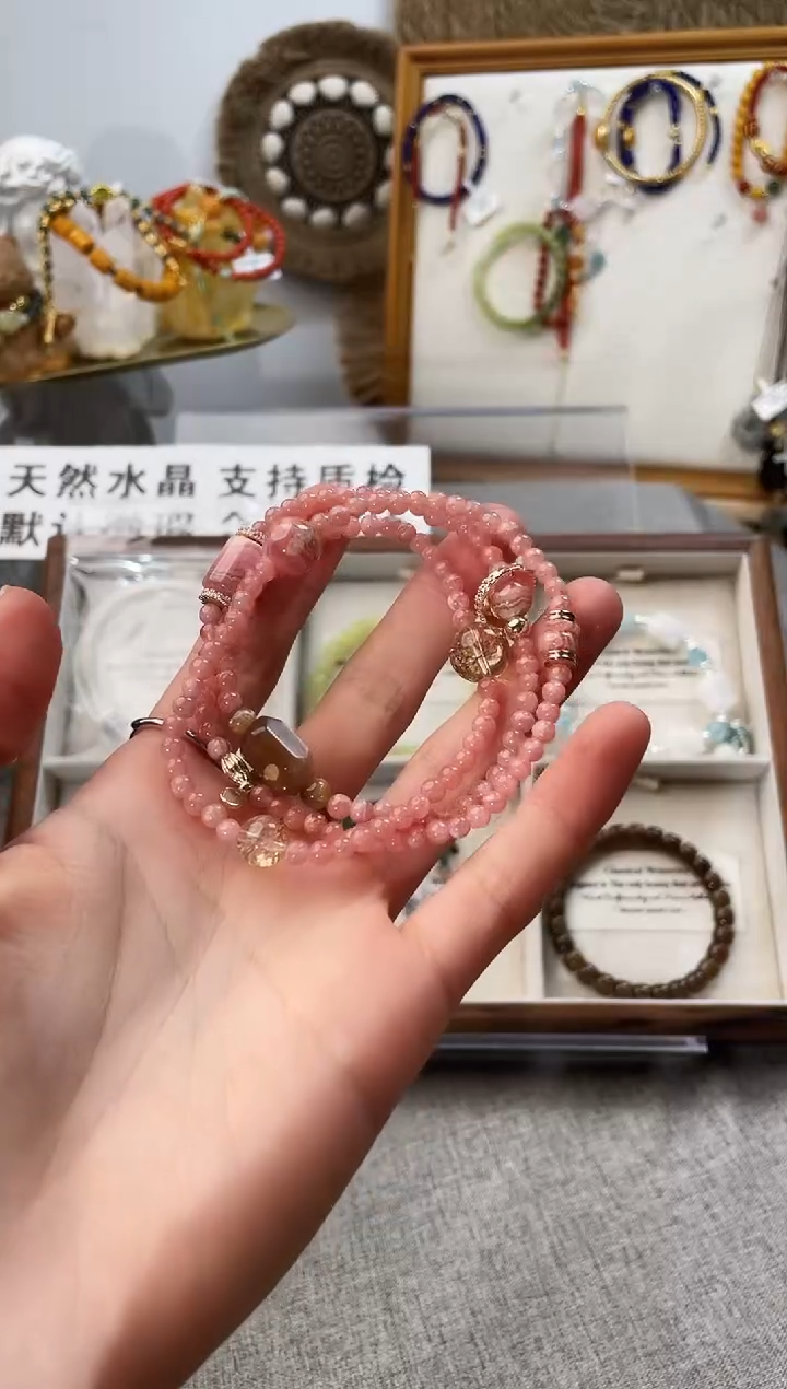 未镶嵌手串水晶简*之红纹三圈