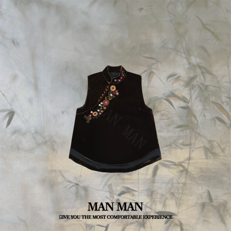 『陌上花开』满满出品-丝绒刺绣马甲25359气质时尚重工百搭刺绣中式